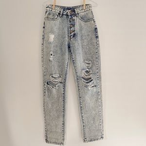 shein blue acid washed straight jeans